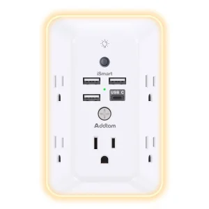 Addtam multiprise murale avec usb et veilleuse